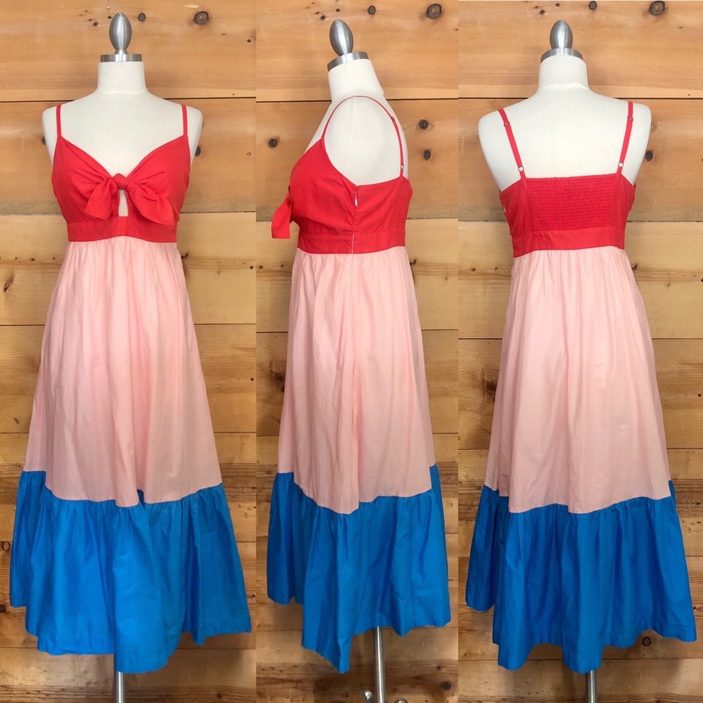 JCrew red pink blue tank tier strappy sleeveless maxi dress boho beachy